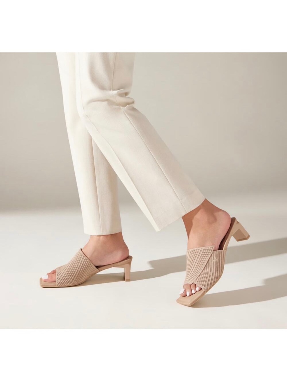 VIVAIA Square Toe Block Heel Sandals Jade Pro Almond 40/9